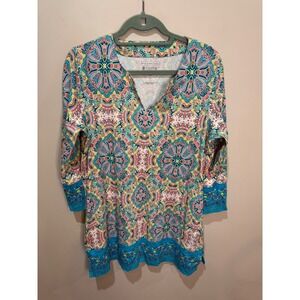 Coolibar St Lucia‎ Tunic Top Sz L Cotton Bamboo Geometric Floral